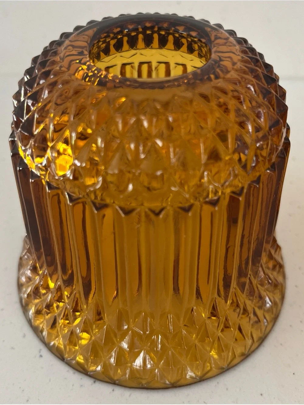 Vintage Indiana Glass Amber Diamond Point Fairy Lamp